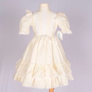 80s Deadstock Pastel Yellow Kid's Mini World Dress | Bust 27" | Waist 21"  |VTG